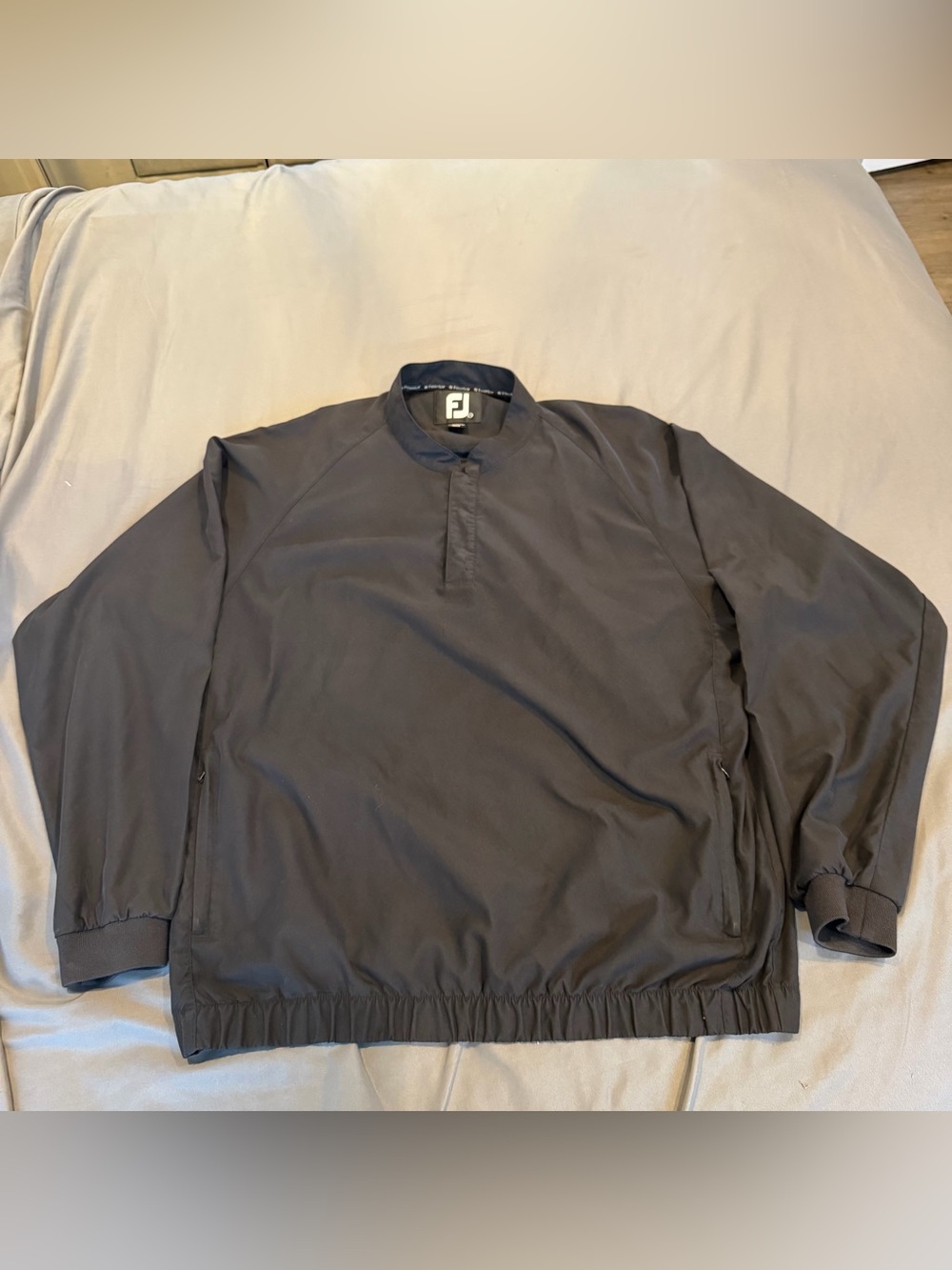 Footjoy FJ Mens Windbreaker Jacket Pullover Long Sleeve 1/4 Snap Black Size XL